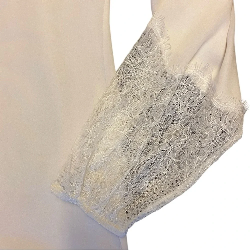 Kobi Halperin Valentina Balloon Sleeve Ivory Silk Blouse with Lace - Picture 5 of 14